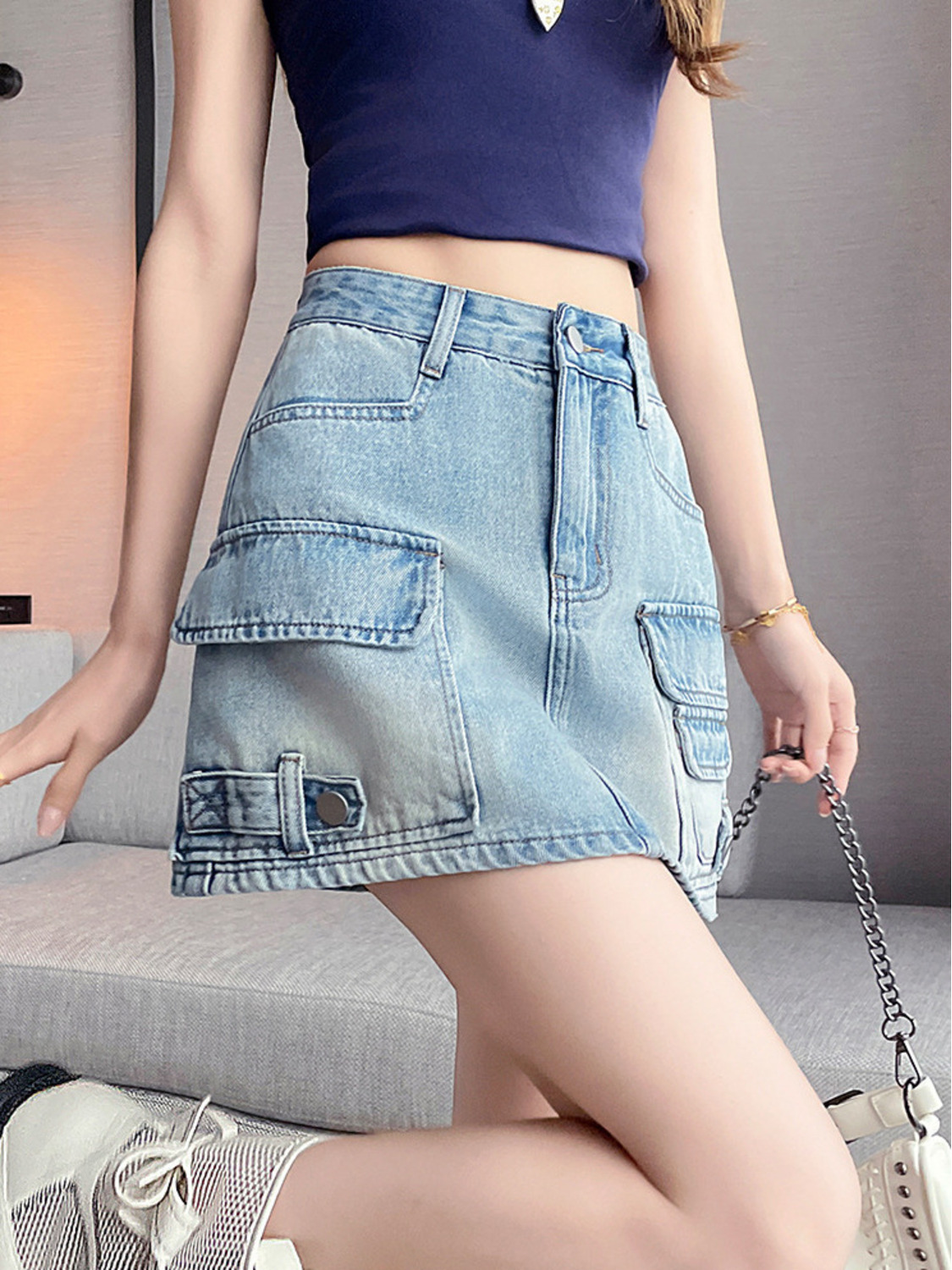 Women High Waist Cargo Denim M - Fly Line のレビューと価格